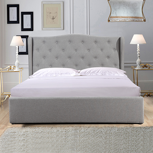 Verona Queen Gas Lift Fabric Storage Bed Frame with Diamond Tufted Headboard in Grey